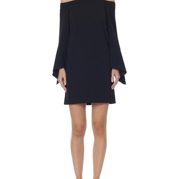 Tibi Off Shoulder Tie Sleeve Crepe Shift Dress Black Loose Fit Size: 0 - Picture 5 of 14